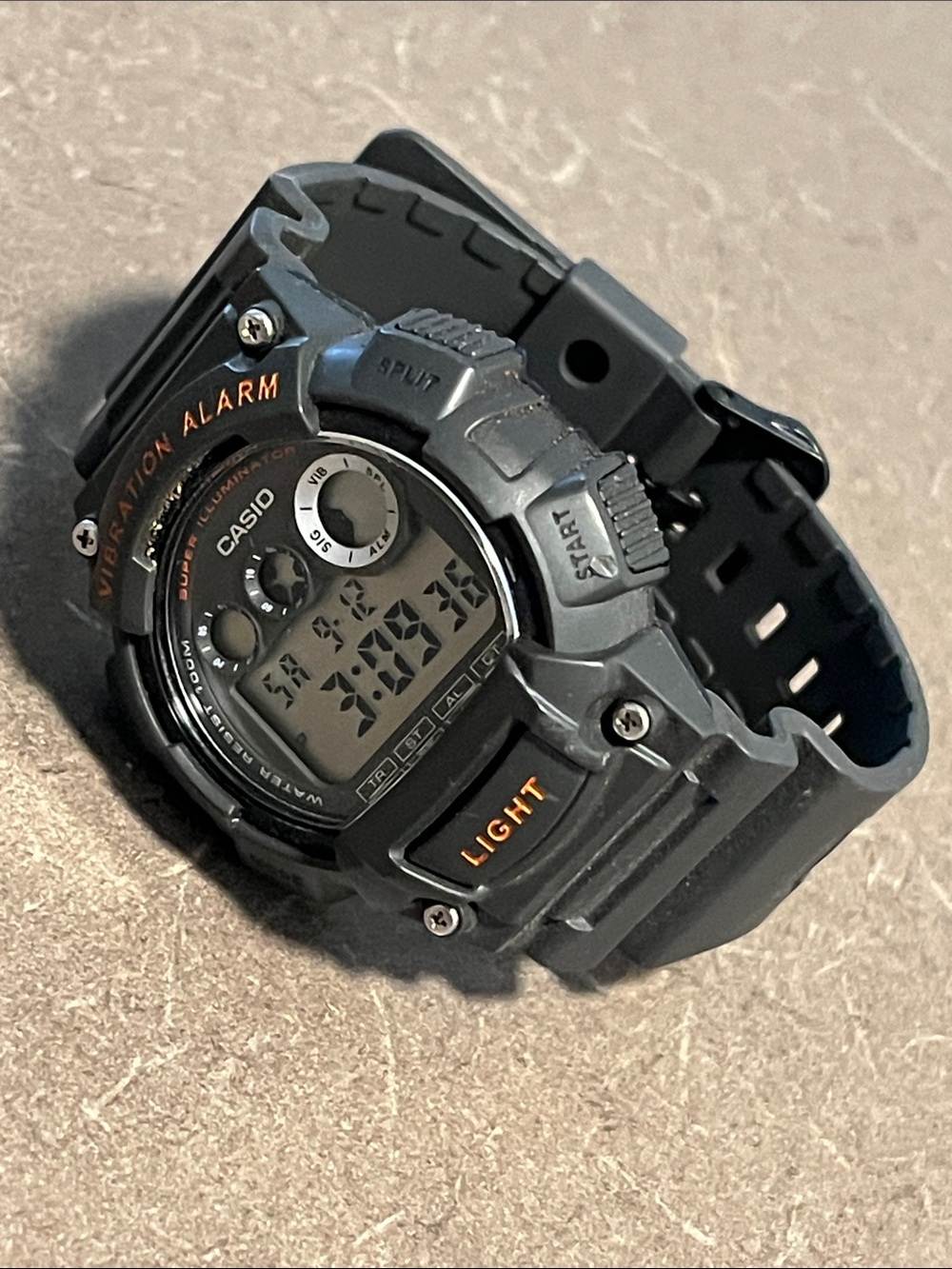 Men’s Casio Digital Alarm Sports Watch - Black with Orange Accents - Works